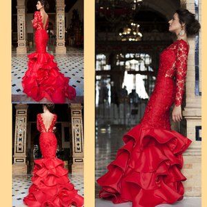 Brand New, Never Been Worn, Flamenco-Style Red Lace, Tiered Dress